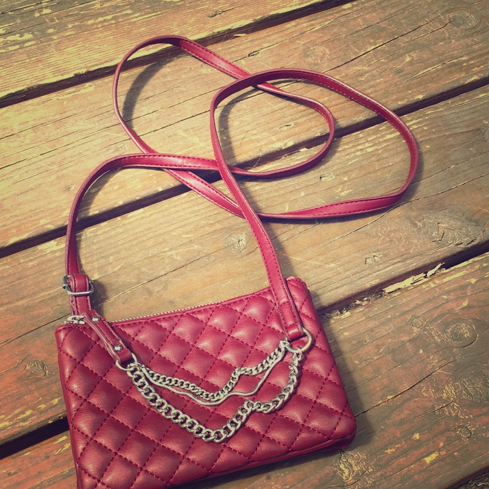 Red pleather crossbody purse